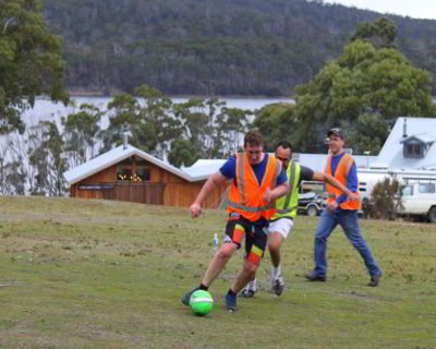 Bruny Island Lodge corporate retreat soccer match